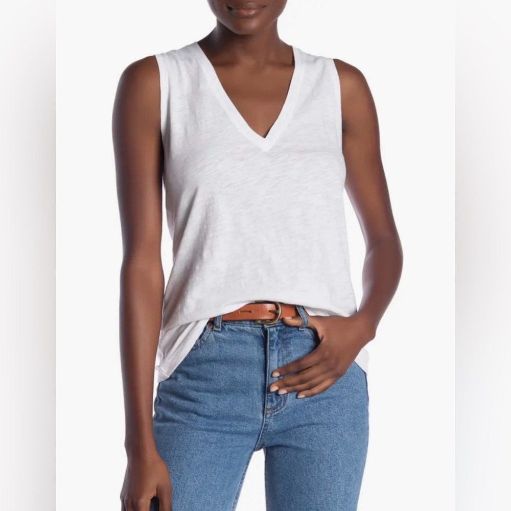 Madewell Whisper V Neck Cotton Tank Top in White Size Small